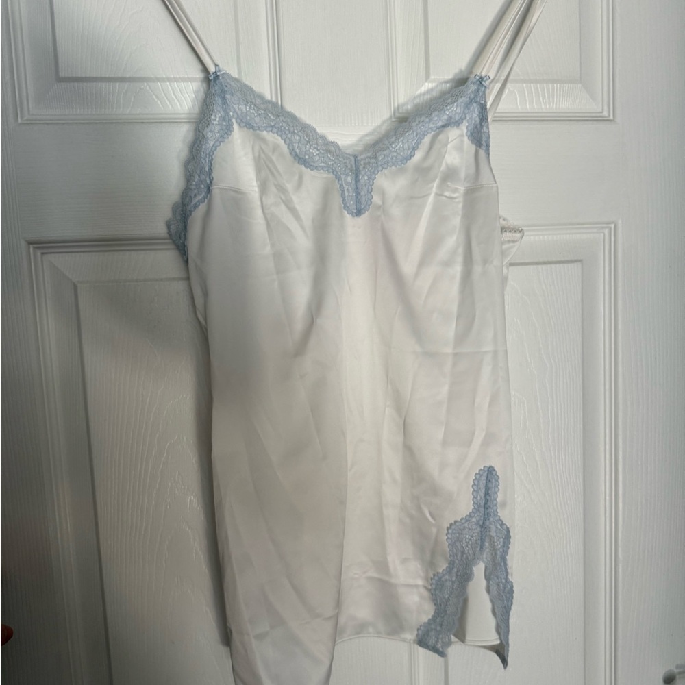 TEASE SATIN LACE-RIM MINI SLIP DRESS